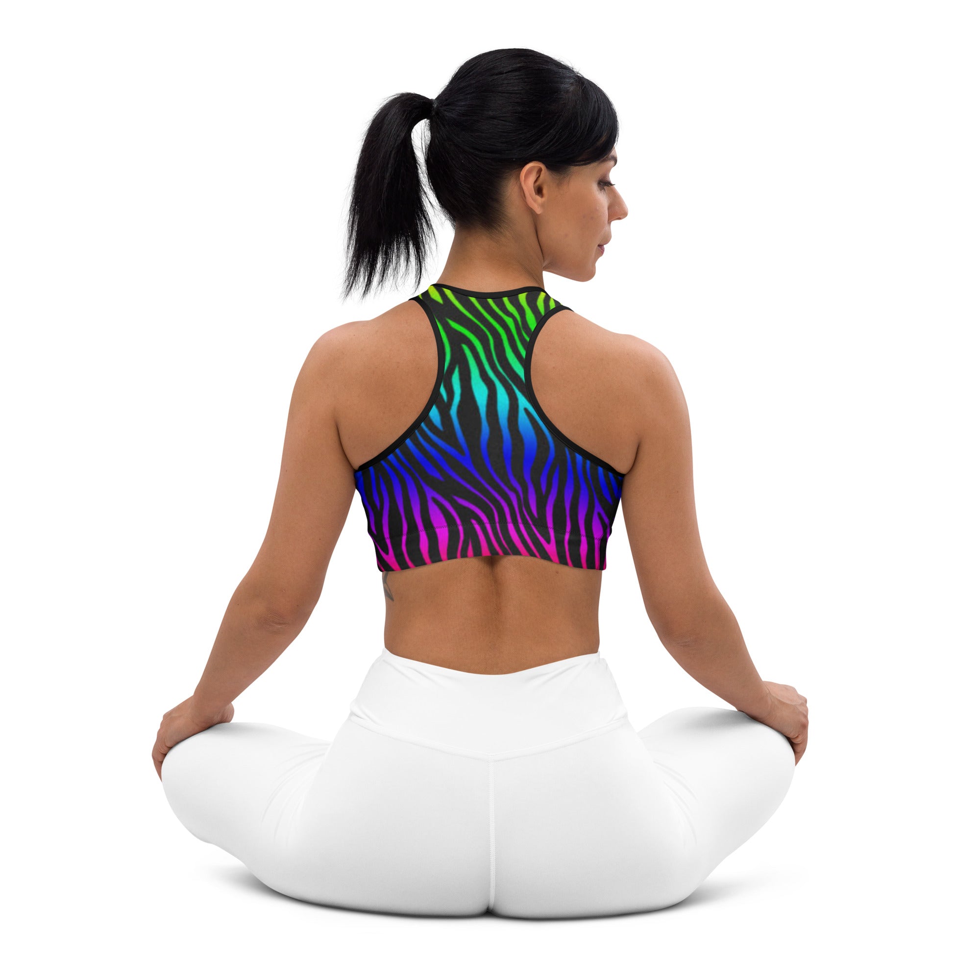 SHE REBEL - Rainbow Zebra Print Sports Bra